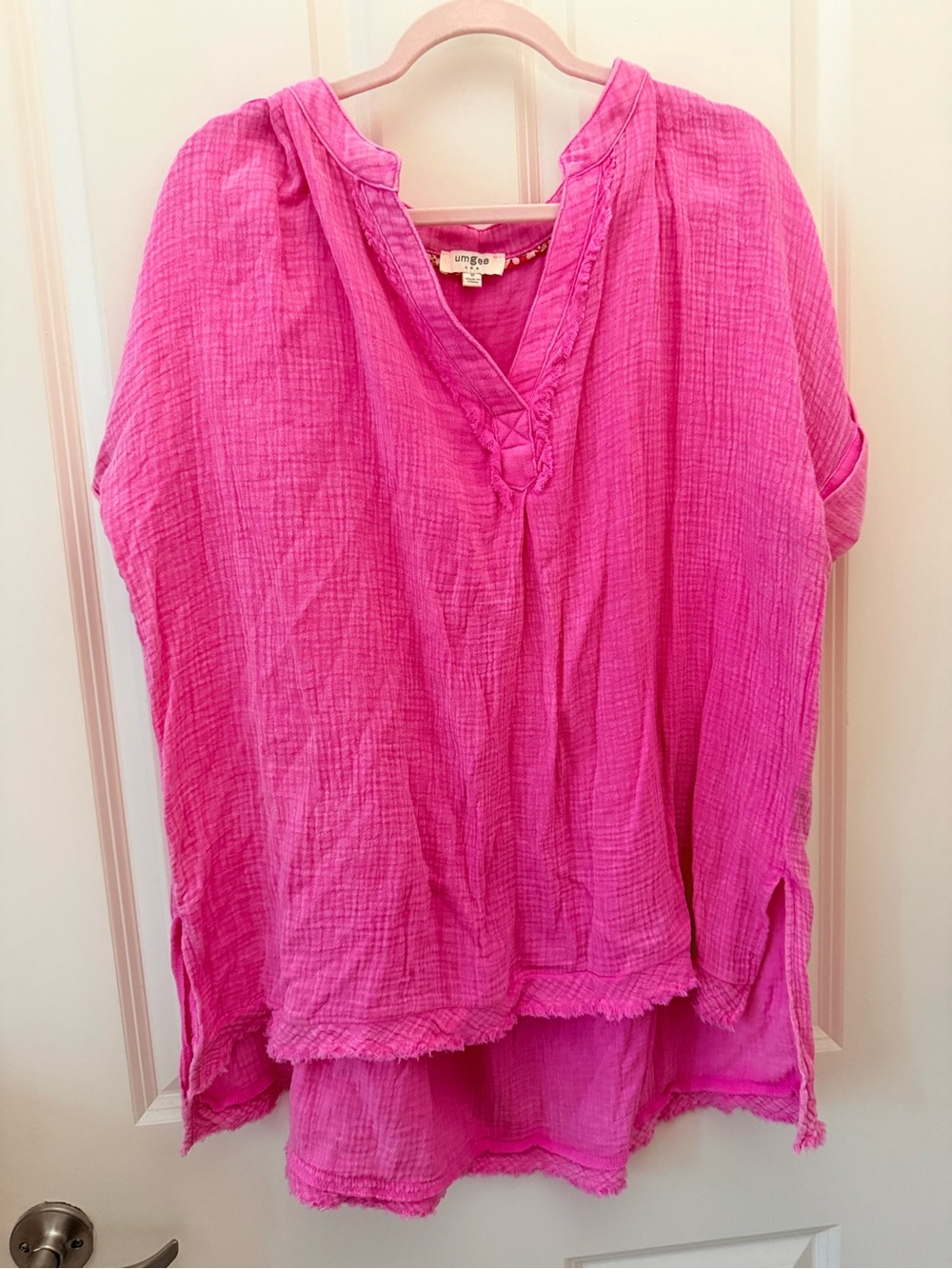 Umgee Bright Pink Gauze Button-Down Style Tunic